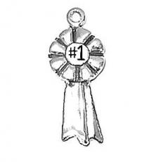 Charms. Sterling Silver, 10.2mm Width by 3.0mm Length by 25.3mm Height, 1st Place Ribbon Charm. Quantity Per Pack: 1 Piece.