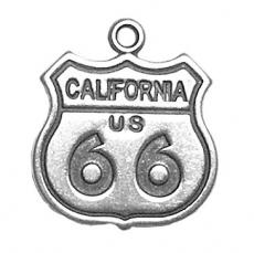 Charms. Sterling Silver, 15.4mm Width by 1.0mm Length by 17.6mm Height, Route 66 California Charm. Quantity Per Pack: 1 Piece.