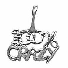 Charms. Sterling Silver, 14.7mm Width by 0.9mm Length by 15.9mm Height, 100% Crazy Text Pendant. Quantity Per Pack: 1 Piece.