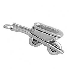 Charms. Sterling Silver, 7.1mm Width by 8.2mm Length by 23.8mm Height, Wheel Barrow Charm. Quantity Per Pack: 1 Piece.