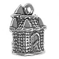 Charms. Sterling Silver, 9.5mm Width by 9.5mm Length by 14.1mm Height, Castle Charm. Quantity Per Pack: 1 Piece.