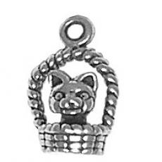 Charms. Sterling Silver, 10.0mm Width by 7.7mm Length by 15.4mm Height, Kitten in Basket Charm. Quantity Per Pack: 1 Piece.