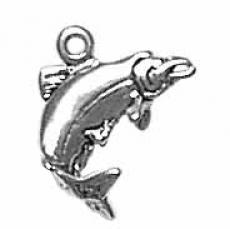 Charms. Sterling Silver, 12.6mm Width by 7.0mm Length by 9.7mm Height, Salmon Fish Charm. Quantity Per Pack: 1 Piece.