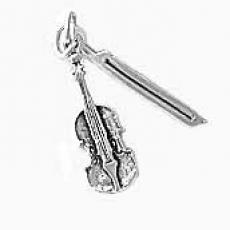 Charms. Sterling Silver, 8.0mm Width by 3.1mm Length by 25.3mm Height, Violin & Bow Charm. Quantity Per Pack: 1 Piece.