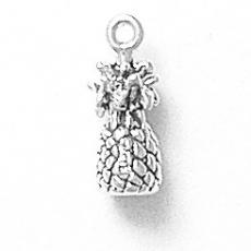 Charms. Sterling Silver, 6.0mm Width by 6.0mm Length by 15.1mm Height, Pineapple Charm. Quantity Per Pack: 1 Piece.