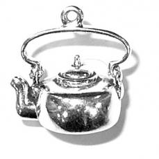 Charms. Sterling Silver, 16.9mm Width by 12.4mm Length by 17.6mm Height, Tea Pot Charm. Quantity Per Pack: 1 Piece.