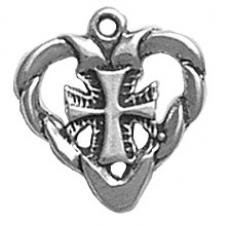 Charms. Sterling Silver, 16.9mm Width by 2.0mm Length by 18.2mm Height, Heart With Cross Charm. Quantity Per Pack: 1 Piece.