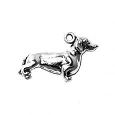 Charms. Sterling Silver, 19.6mm Width by 5.8mm Length by 12.6mm Height, Dachshund Dog Charm. Quantity Per Pack: 1 Piece.