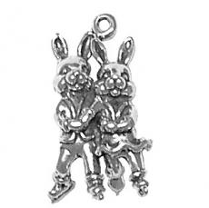 Charms. Sterling Silver, 14.9mm Width by 10.3mm Length by 25.9mm Height, Bunnies Ice Skating Charm. Quantity Per Pack: 1 Piece.