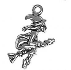 Charms. Sterling Silver, 16.1mm Width by 5.6mm Length by 12.9mm Height, Witch on Broom Charm. Quantity Per Pack: 1 Piece.