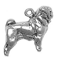 Charms. Sterling Silver, 18.8mm Width by 7.5mm Length by 17.1mm Height, Pug Dog Charm. Quantity Per Pack: 1 Piece.