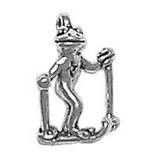 Charms. Sterling Silver, 6.4mm Width by 10.7mm Length by 14.7mm Height, Frog Skiing Charm. Quantity Per Pack: 1 Piece.