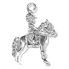 Charms. Sterling Silver, 15.1mm Width by 3.9mm Length by 19.5mm Height, Kid on Horse Charm. Quantity Per Pack: 1 Piece.