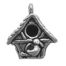 Charms. Sterling Silver, 8.2mm Width by 14.0mm Length by 15.1mm Bird House Charm. Quantity Per Pack: 1 Piece.