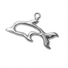 Charms. Sterling Silver, 27.3mm Width by 2.2mm Length by 15.2mm Height, Dolphin Charm. Quantity Per Pack: 1 Piece.