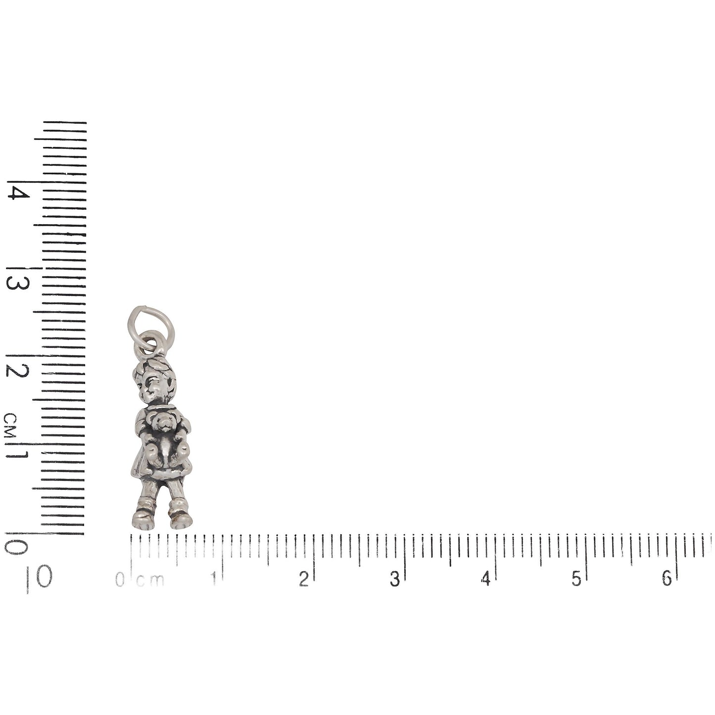 Sterling Silver, 8.1mm Width by 8.2mm Length by 22.8mm Height, Girl With Teddy Bear Charm. Quantity Per Pack: 1 Piece.