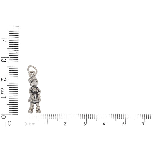 Sterling Silver, 8.1mm Width by 8.2mm Length by 22.8mm Height, Girl With Teddy Bear Charm. Quantity Per Pack: 1 Piece.