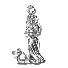 Charms. Sterling Silver, 14.3mm Width by 6.9mm Length by 23.6mm Height, Girl With Gifted Cat Charm. Quantity Per Pack: 1 Piece.