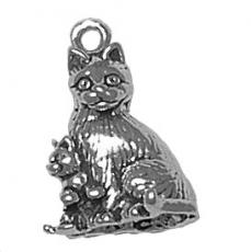 Charms. Sterling Silver, 15.5mm Width by 11.1mm Length by 20.8mm Height, Cat With Kitten Charm. Quantity Per Pack: 1 Piece.