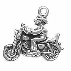 Charms. Sterling Silver, 19.7mm Width by 7.7mm Length by 17.3mm Height, Man on Motorcycle Charm. Quantity Per Pack: 1 Piece.