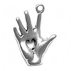 Charms. Sterling Silver, 12.4mm Width by 3.1mm Length by 17.2mm Height, Heart in Hand Charm. Quantity Per Pack: 1 Piece.