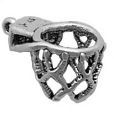 Charms. Sterling Silver, 10.0mm Width by 11.9mm Length by 18.7mm Height, Basketball Hoop Charm. Quantity Per Pack: 1 Piece.