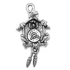 Charms. Sterling Silver, 13.4mm Width by 9.4mm Length by 19.0mm Height, Cuckoo Clock Charm. Quantity Per Pack: 1 Piece.