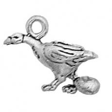 Charms. Sterling Silver, 12.5mm Width by 4.5mm Length by 9.3mm Height, Geese Laying Egg Charm. Quantity Per Pack: 1 Piece.