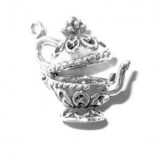 Charms. Sterling Silver, 18.9mm Width by 12.5mm Length by 18.7mm Height, Tea Pot Charm. Quantity Per Pack: 1 Piece.