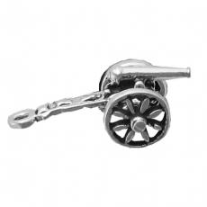 Charms. Sterling Silver, 11.7mm Width by 9.9mm Length by 23.4mm Height, Cannon Charm. Quantity Per Pack: 1 Piece.