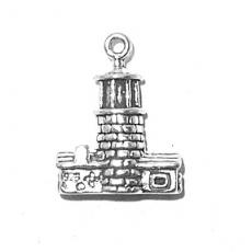 Charms. Sterling Silver, 13.9mm Width by 5.3mm Length by 17.9mm Height, Lighthouse Charm. Quantity Per Pack: 1 Piece.