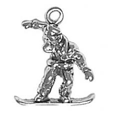 Charms. Sterling Silver, 15.5mm Width by 7.2mm Length by 17.1mm Height, Snowboarder Charm. Quantity Per Pack: 1 Piece.