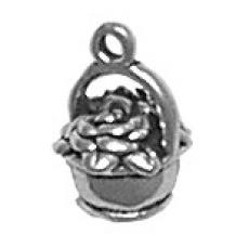 Charms. Sterling Silver, 7.1mm Width by 8.1mm Length by 10.9mm Height, Basket of Flowers Charm. Quantity Per Pack: 1 Piece.