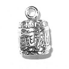 Charms. Sterling Silver, 8.0mm Width by 8.4mm Length by 12.1mm Height, Keg of Beer Charm. Quantity Per Pack: 1 Piece.