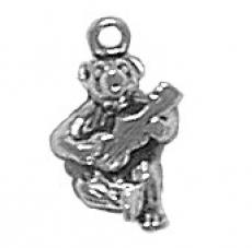 Charms. Sterling Silver, 7.6mm Width by 7.7mm Length by 11.2mm Height, Bear With Guitar Charm. Quantity Per Pack: 1 Piece.