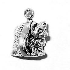 Charms. Sterling Silver, 13.0mm Width by 11.8mm Length by 14.5mm Height, Kitten in Santa Hat Charm. Quantity Per Pack: 1 Piece.