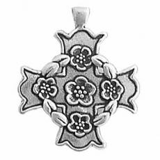 Charms. Sterling Silver, 23.4mm Width by 2.6mm Length by 28.0mm Height, Maltese Cross With Roses Pendant. Quantity Per Pack: 1 Piece.