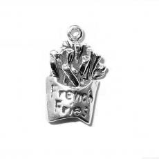 Charms. Sterling Silver, 11.8mm Width by 8.3mm Length by 20.0mm Height, French Fries Charm. Quantity Per Pack: 1 Piece.