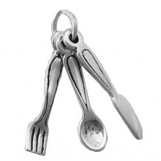 Charms. Sterling Silver, 4.7mm Width by 2.3mm Length by 19.8mm Height, Fork, Spoon, and Knife Charms. Quantity Per Pack: 1 Piece.