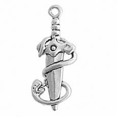 Charms. Sterling Silver, 10.5mm Width by 4.6mm Length by 26.7mm Height, Dagger With Snake Charm. Quantity Per Pack: 1 Piece.