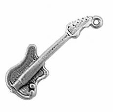 Charms. Sterling Silver, 8.8mm Width by 2.9mm Length by 29.6mm Height, Electric Guitar Charm. Quantity Per Pack: 1 Piece.