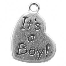 Charms. Sterling Silver, 15.0mm Width by 1.2mm Length by 20.0mm Height, "It's a Boy!" Heart Charm. Quantity Per Pack: 1 Piece.