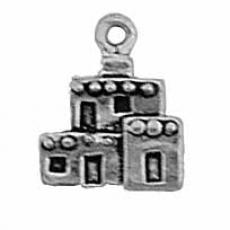 Charms. Sterling Silver, 11.5mm Width by 5.6mm Length by 13.8mm Height, Taos Pueblo Charm. Quantity Per Pack: 1 Piece.