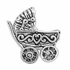 Charms. Sterling Silver, 18.4mm Width by 9.4mm Length by 18.6mm Height, Baby Carriage Charm. Quantity Per Pack: 1 Piece.