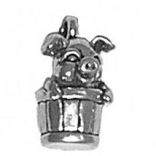 Load image into Gallery viewer, Charms. Sterling Silver, 7.1mm Width by 7.0mm Length by 12.8mm Height, Pig in a Barrel Charm. Quantity Per Pack: 1 Piece.
