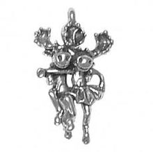 Load image into Gallery viewer, Charms. Sterling Silver, 8.7mm Width by 15.5mm Length by 25.5mm Height, Two Moose Dancing Charm. Quantity Per Pack: 1 Piece.
