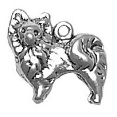 Charms. Sterling Silver, 15.4mm Width by 5.2mm Length by 13.9mm Height, Pomeranian Dog Charm. Quantity Per Pack: 1 Piece.