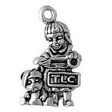 Load image into Gallery viewer, Charms. Sterling Silver, 12.3mm Width by 4.2mm Length by 19.9mm Height, Girl With Dog TLC Charm. Quantity Per Pack: 1 Piece.
