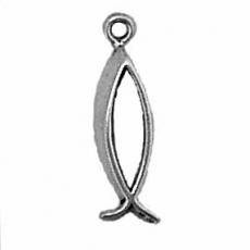 Charms. Sterling Silver, 6.2mm Width by 4.0mm Length by 21.7mm Height, Jesus Fish Symbol / Ichthys Charm. Quantity Per Pack: 1 Piece.