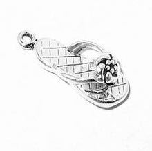 Load image into Gallery viewer, Charms. Sterling Silver, 9.0mm Width by 8.2mm Length by 22.2mm Height, Sandal With Flower Charm. Quantity Per Pack: 1 Piece.
